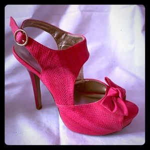 Retro Rockabilly Pinup Pink Bow Snakeskin Heels 10